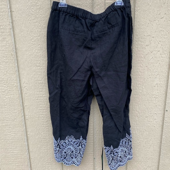 Chicos Linen Embroidered Crop Pull On Pants Chico’s 2/US 12 - Picture 9 of 11